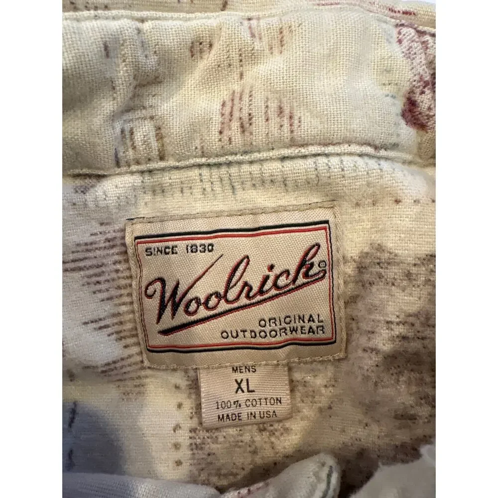 Vtg Woolrich Shirt Mens XL Beige Aztec Chamois Flannel Button Up Long Sleeve USA